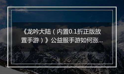 《龙吟大陆（内置0.1折正版放置手游）》公益服手游如何涨战力