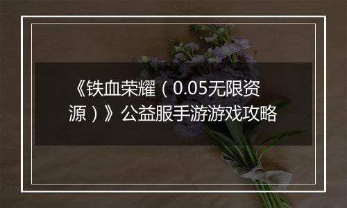 《铁血荣耀（0.05无限资源）》公益服手游游戏攻略