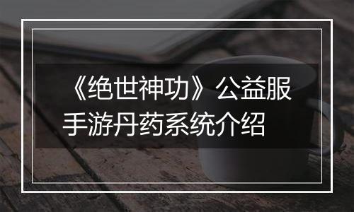 《绝世神功》公益服手游丹药系统介绍