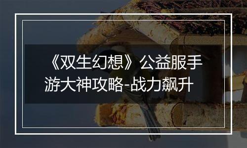 《双生幻想》公益服手游大神攻略-战力飙升