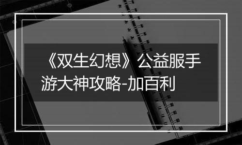 《双生幻想》公益服手游大神攻略-加百利