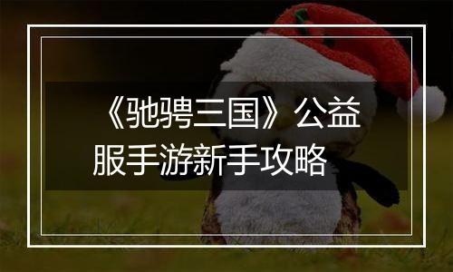《驰骋三国》公益服手游新手攻略