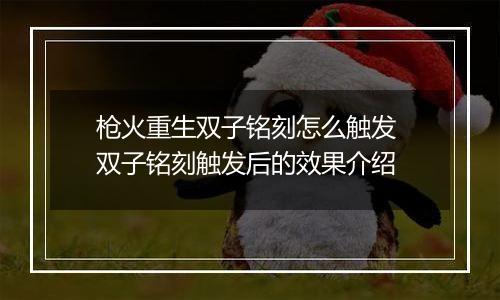 枪火重生双子铭刻怎么触发 双子铭刻触发后的效果介绍